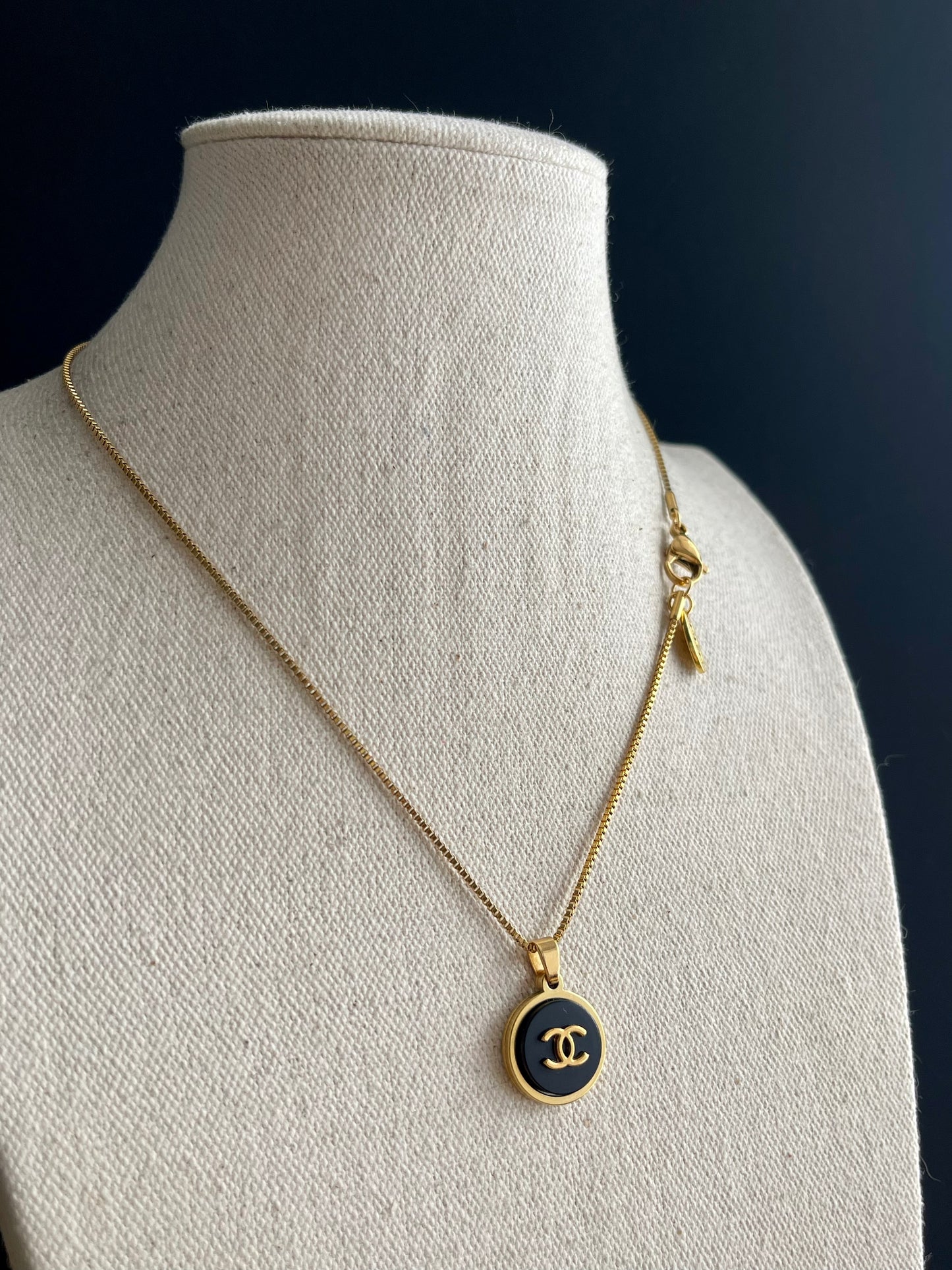 Small Vintage Authentic reworked Gold button Necklace