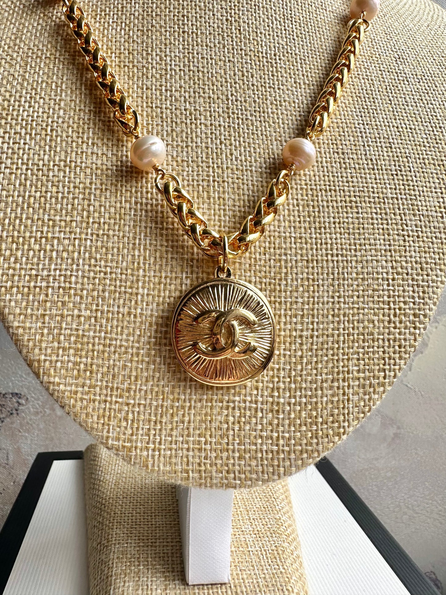 Huge One of a kind pearl and Authentic Reworked button necklace