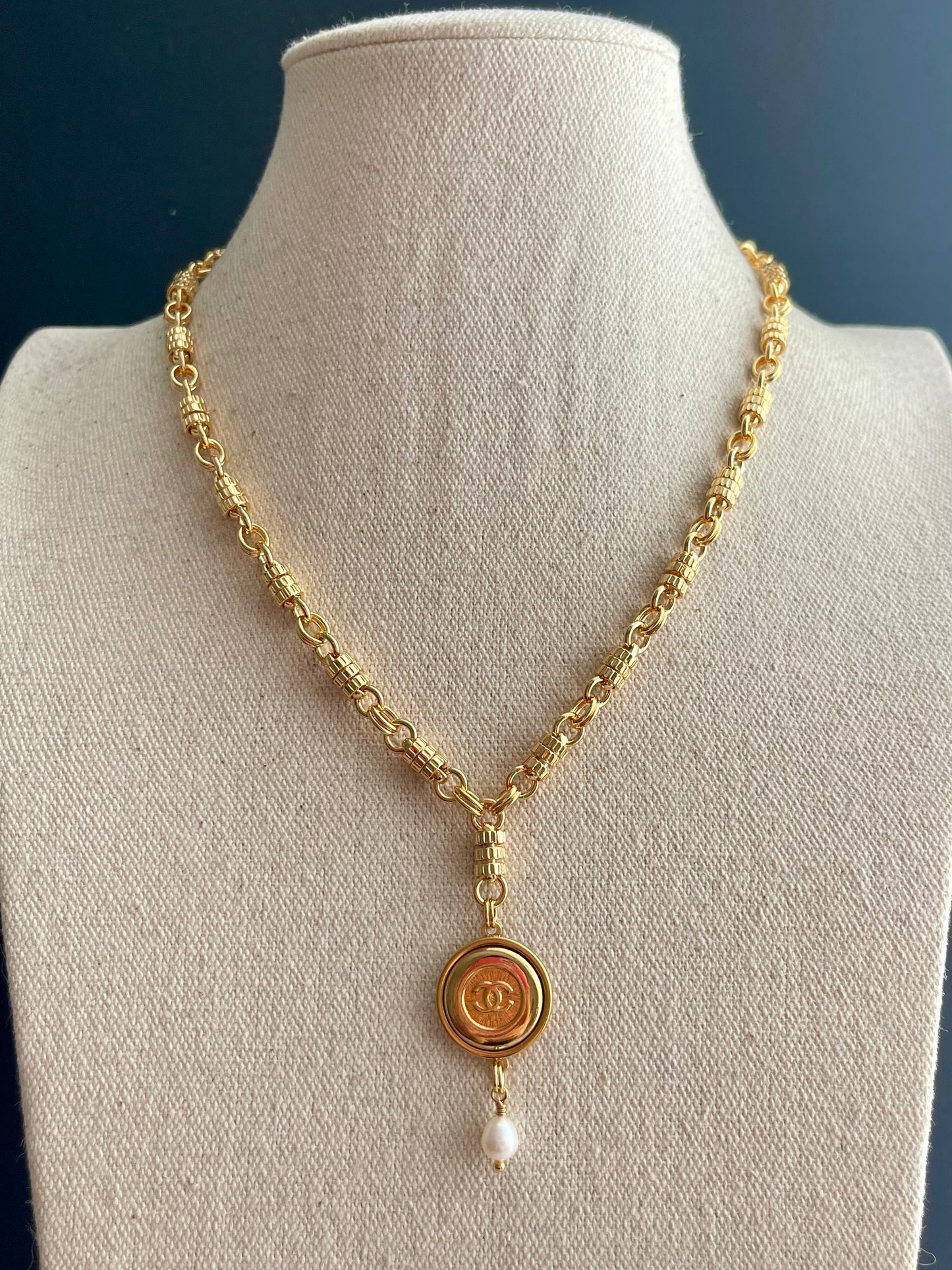 Vintage Authentic reworked Gold button Necklace