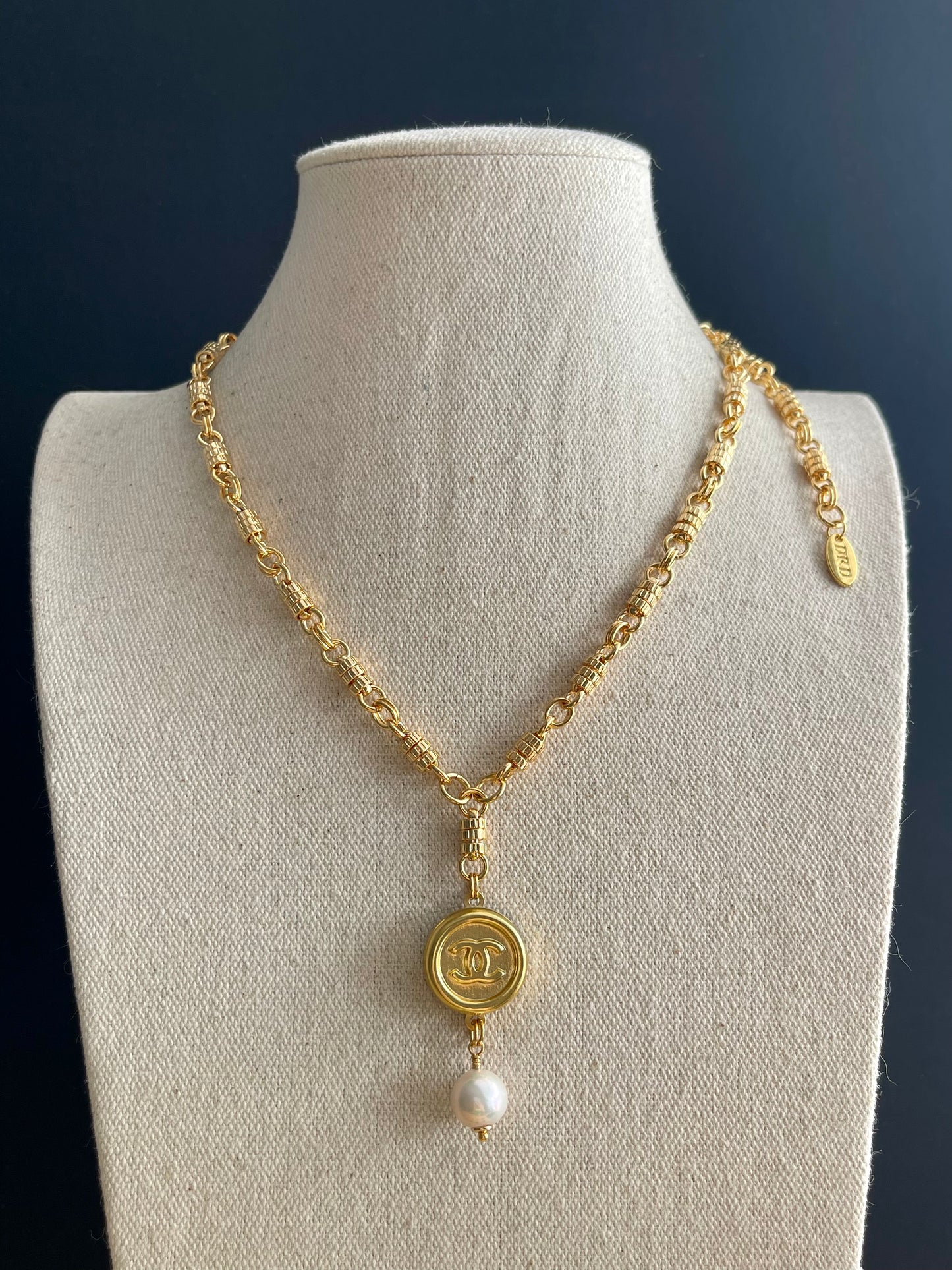 Vintage Authentic gold reworked button Necklace