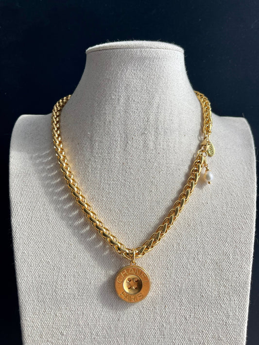 Large Vintage Authentic reworked Gold button Necklace