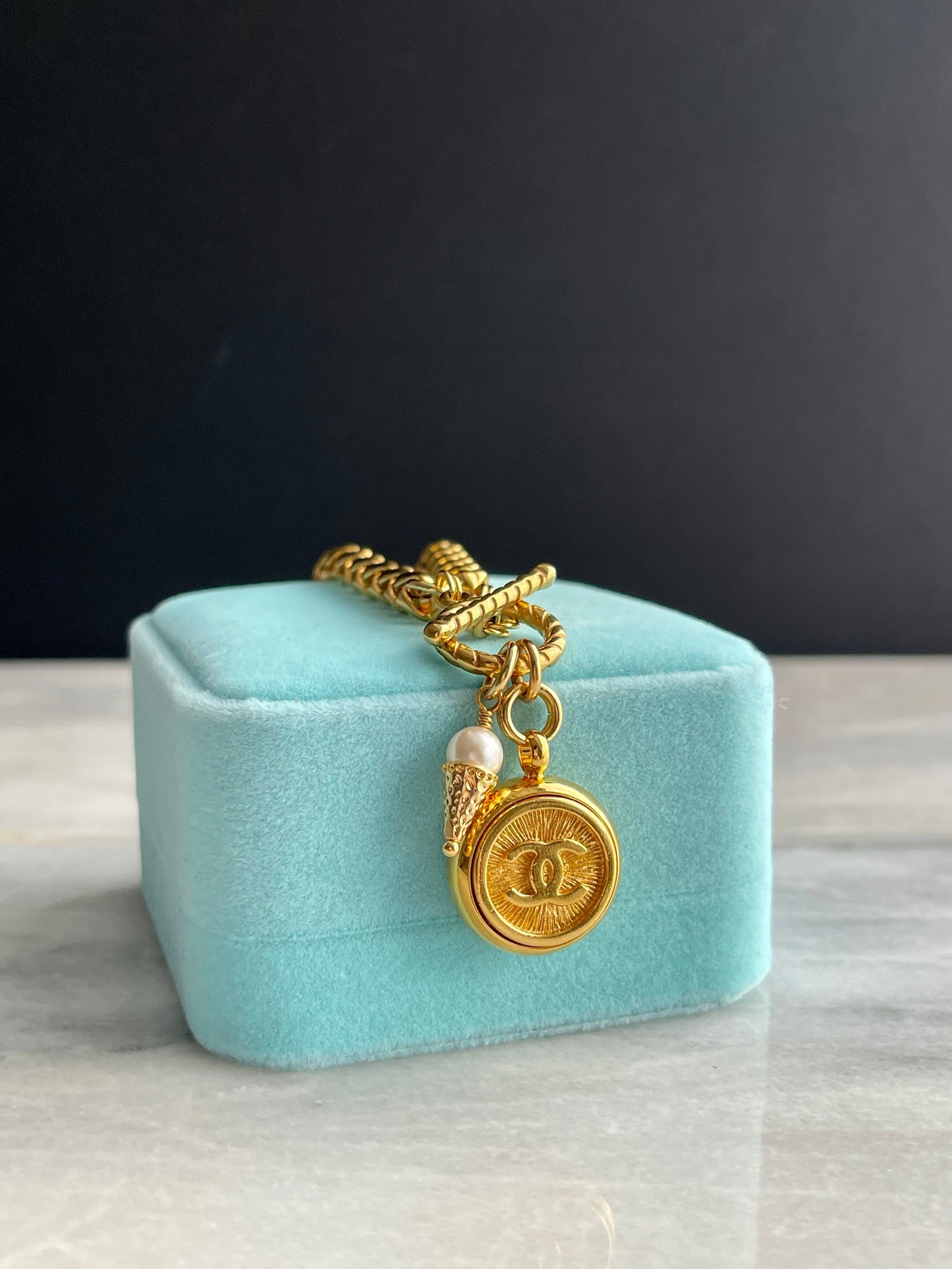 Authentic reworked Gold button Necklace