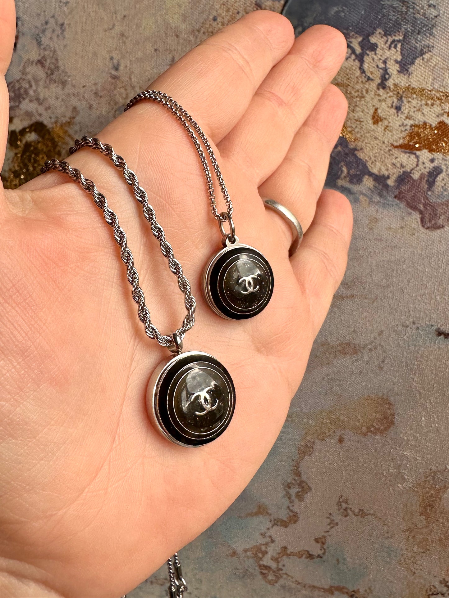 🖤 SHORT Authentic Reworked silver Button Necklace