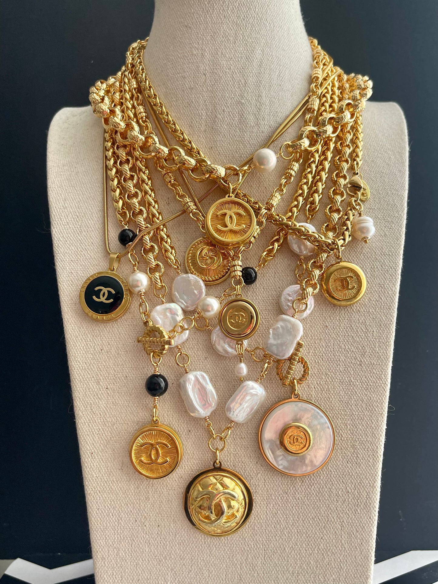 Vintage Authentic reworked Gold button Necklace