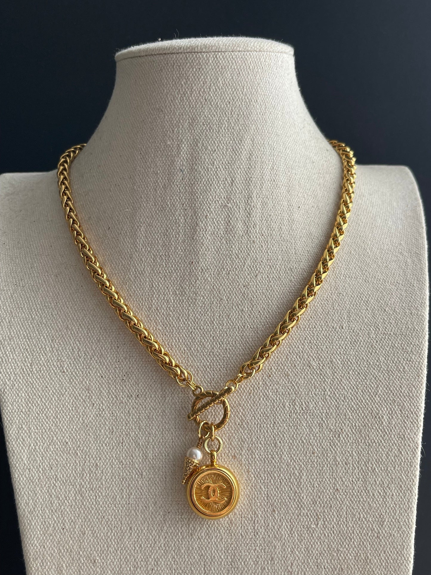 Authentic reworked Gold button Necklace