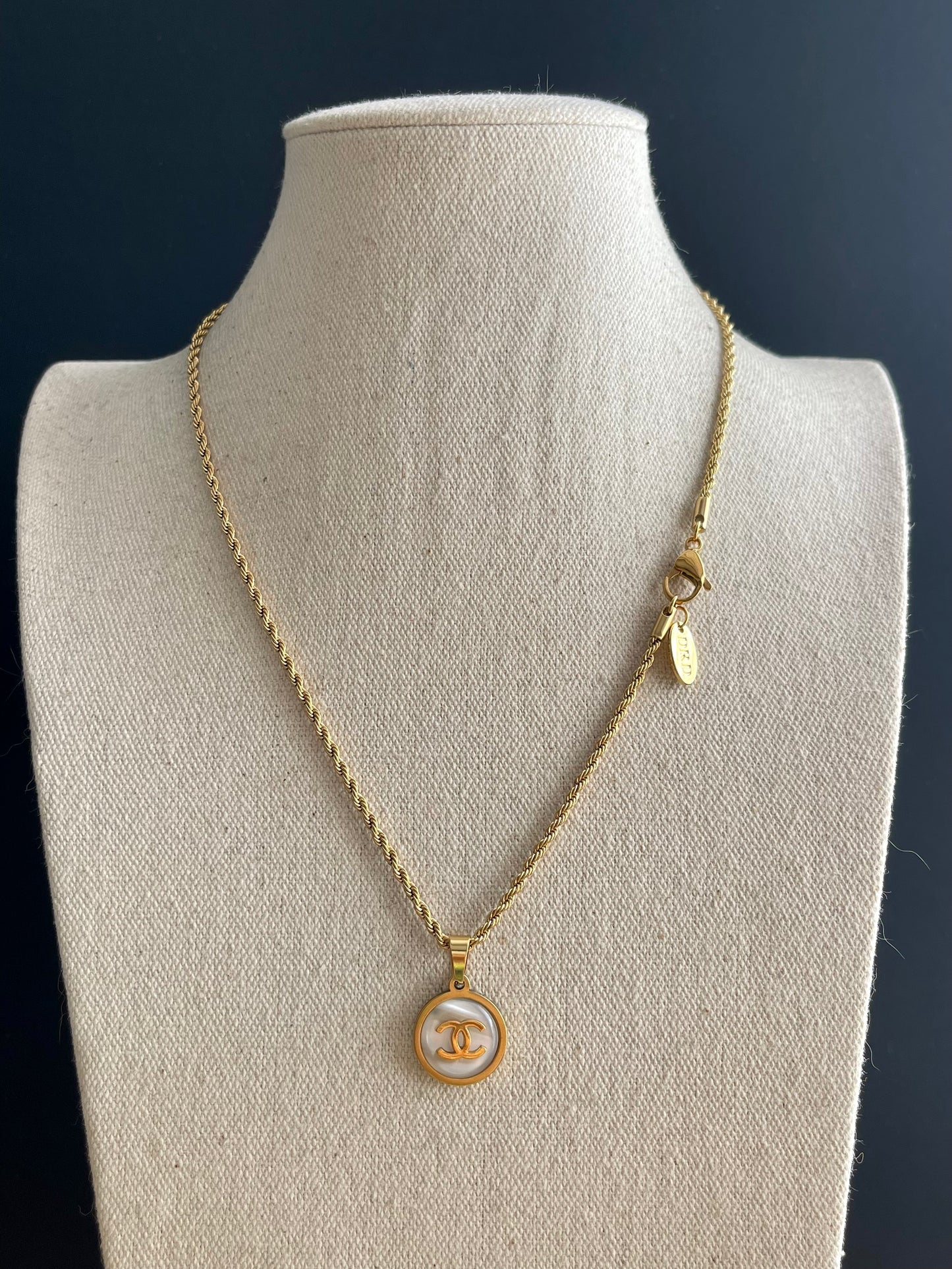 Small Vintage Authentic reworked Gold button Necklace