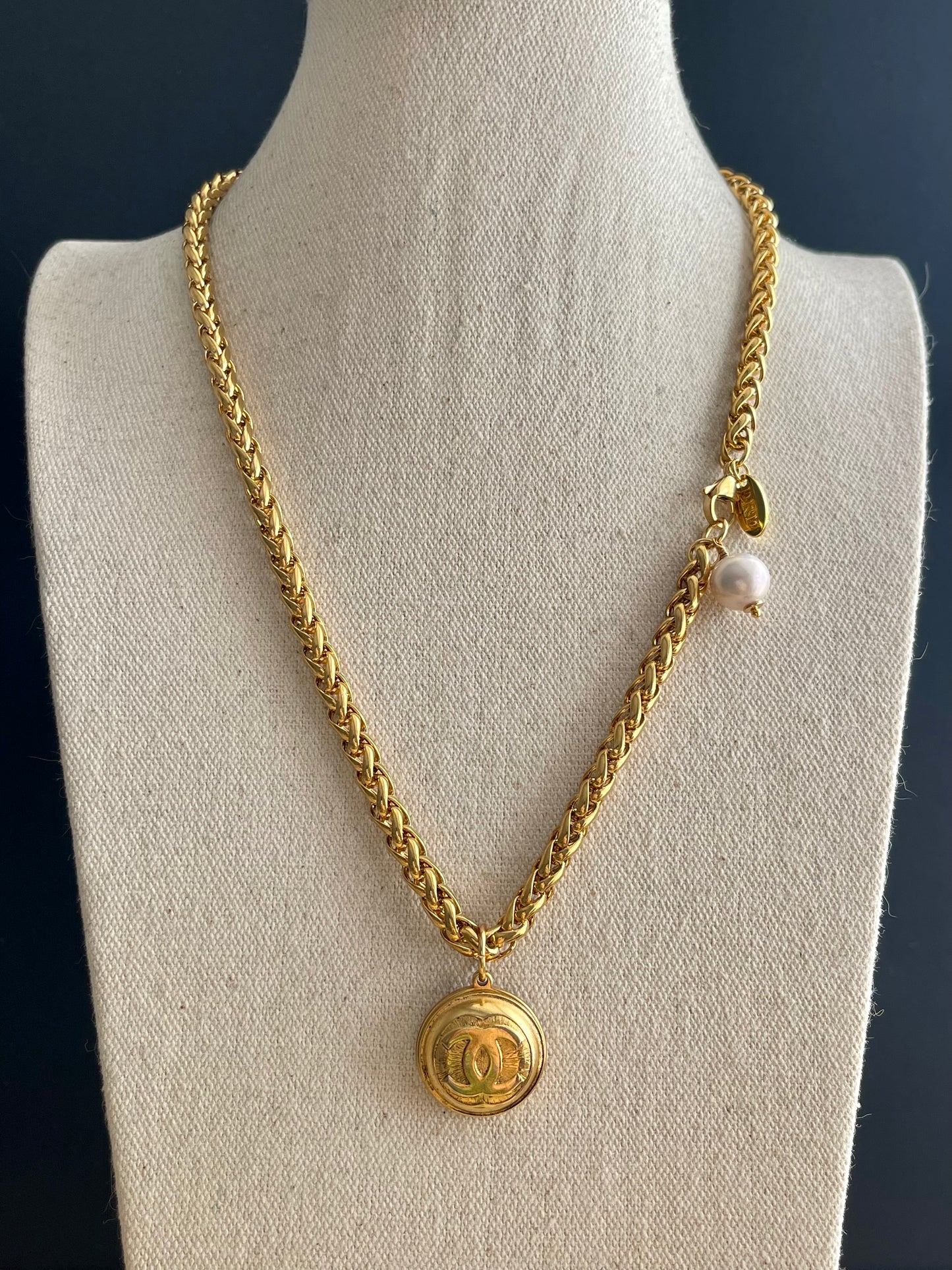 SUPER RARE Large Vintage Authentic reworked Gold button Necklace