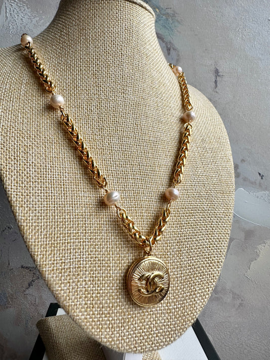 Huge One of a kind pearl and Authentic Reworked button necklace