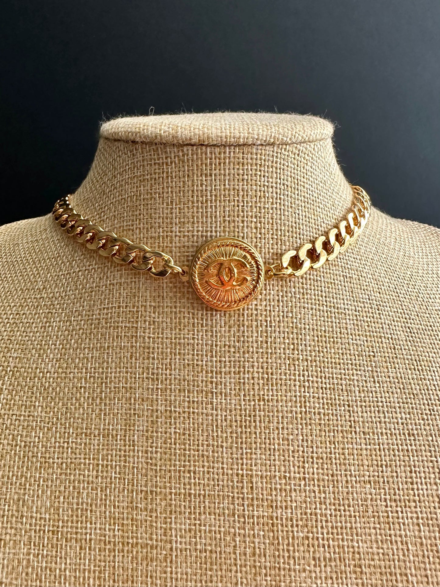 Authentic Vintage gold reworked button choker