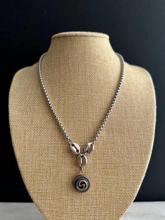 🐝 Antique Silver Gucci charm chain necklace • high quality wheat chain