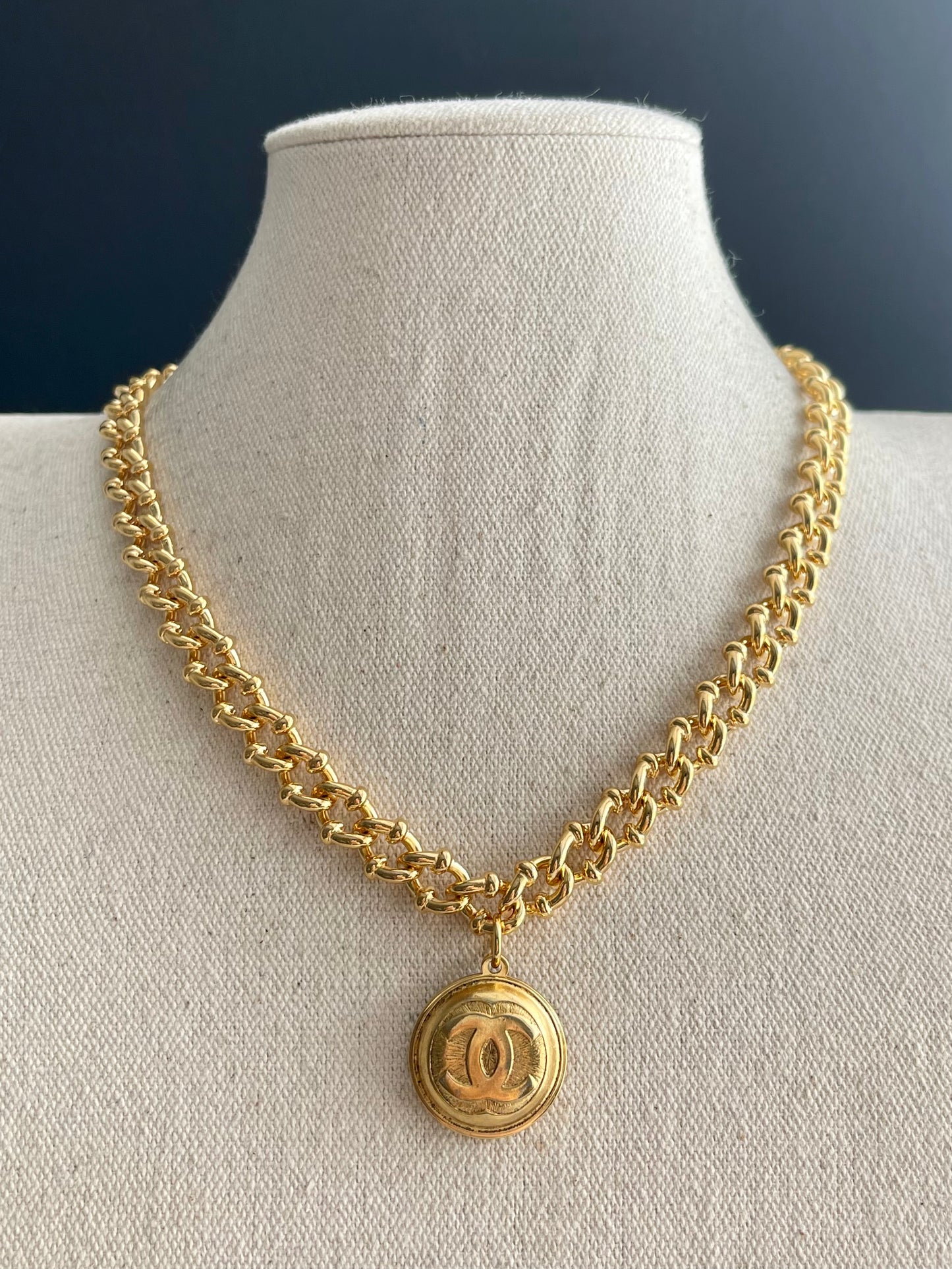 SUPER RARE Large Vintage Authentic reworked Gold button Necklace