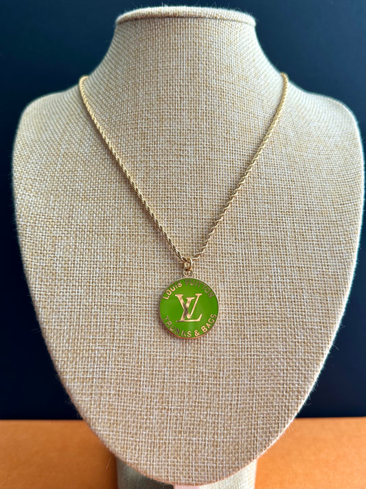 💚 Bright green Louis Vuitton TRUNK Authentic gold reworked Louis Vuitton Necklace - VERY rare!