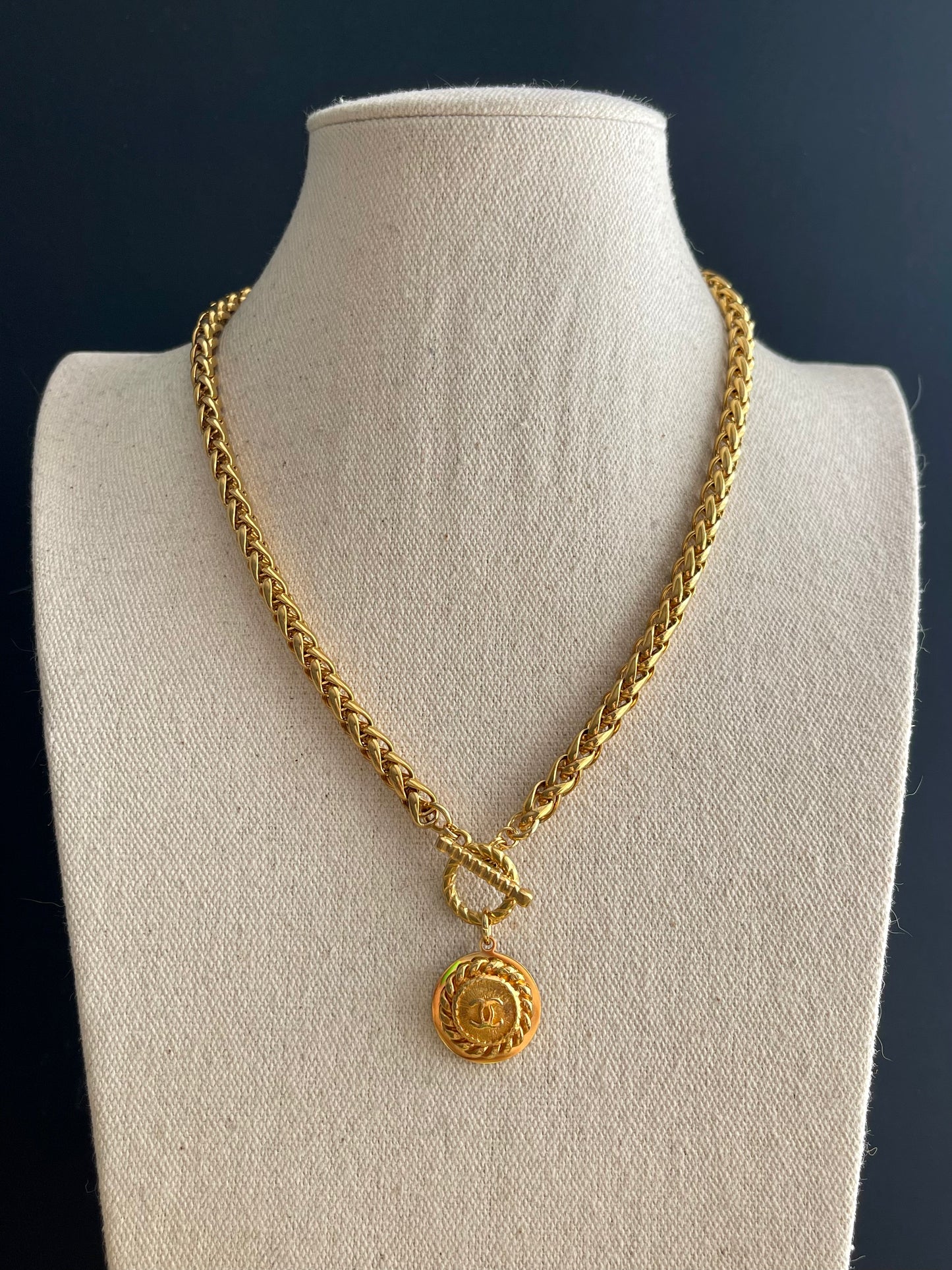 Authentic reworked Gold button Necklace