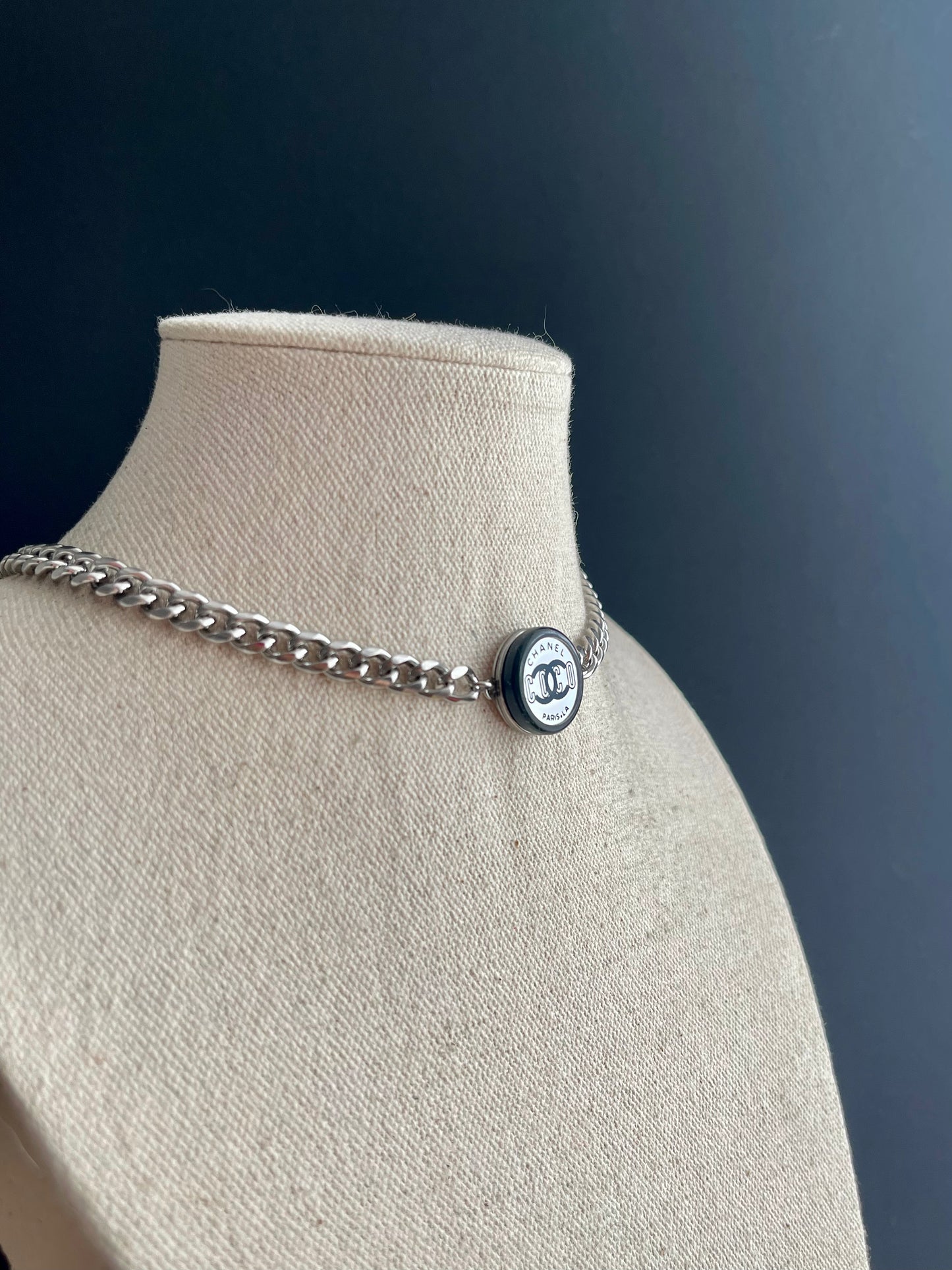 Authentic silver reworked button choker