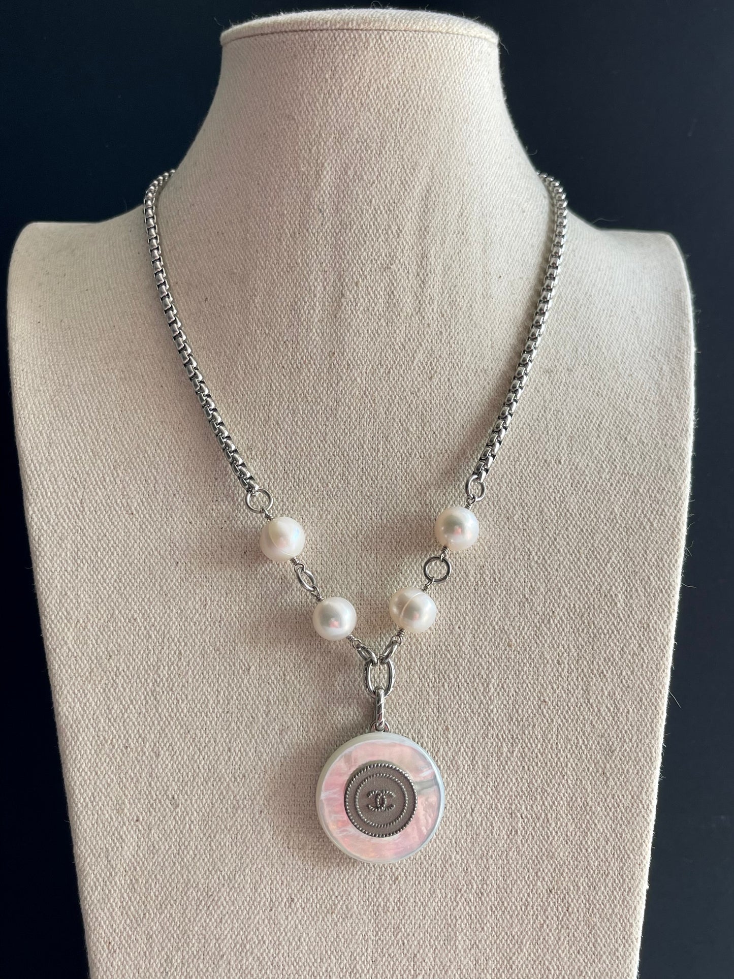 MOTHER OF PEARL One of a kind Authentic Reworked button necklace