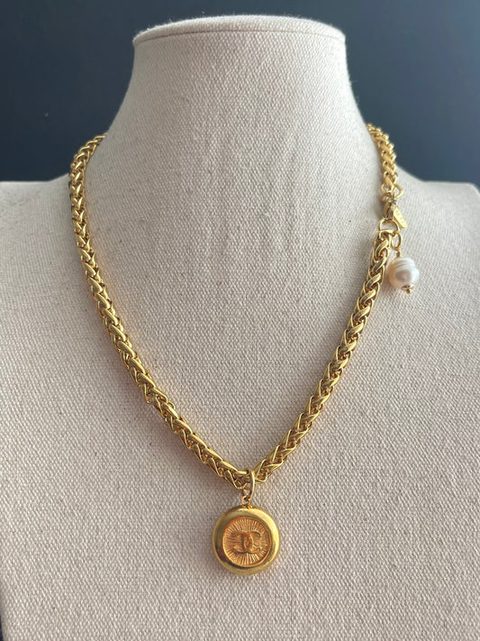 SUPER RARE Large Vintage Authentic reworked Gold button Necklace