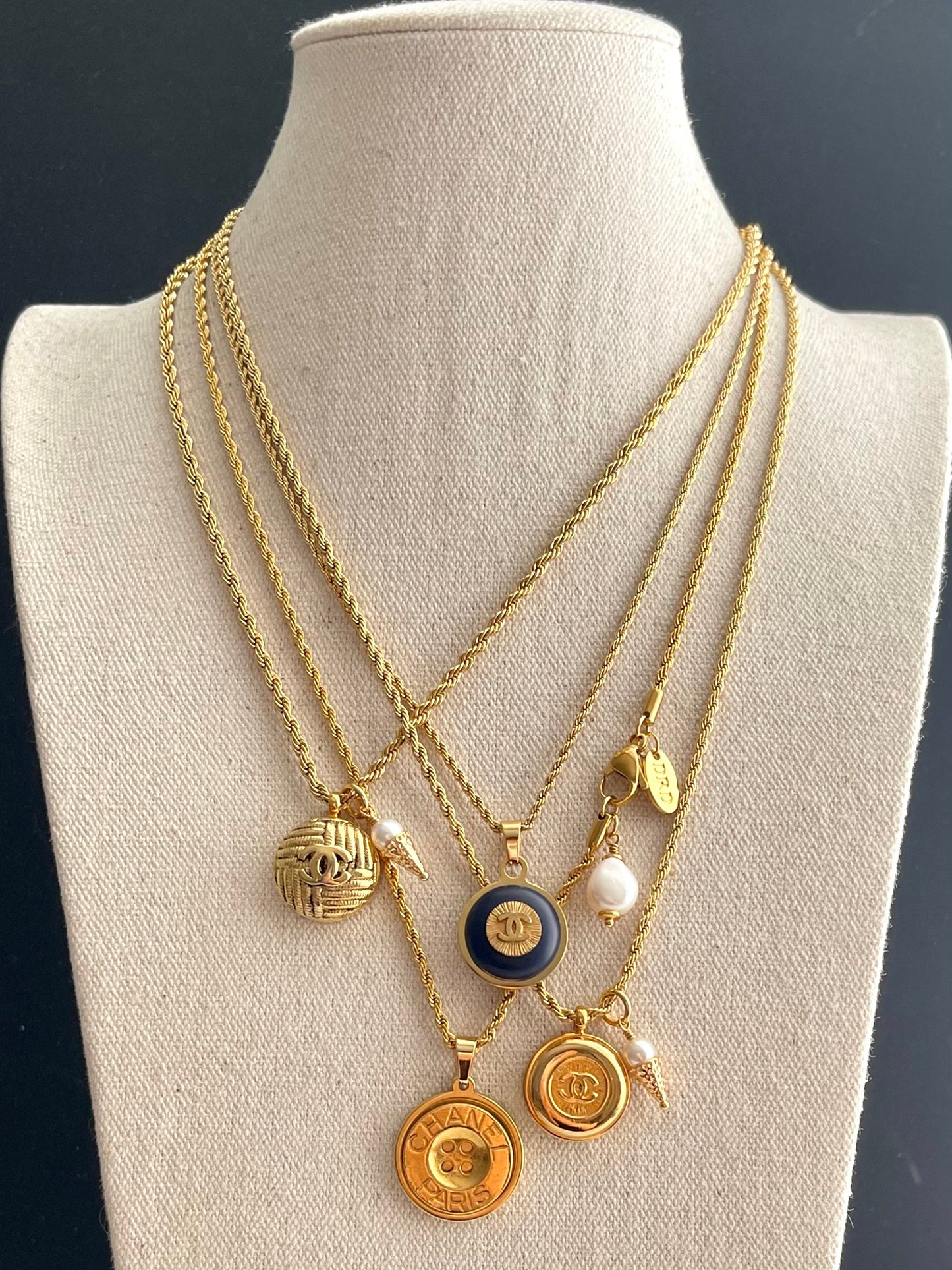 Vintage Authentic Reworked delicate gold button Necklace