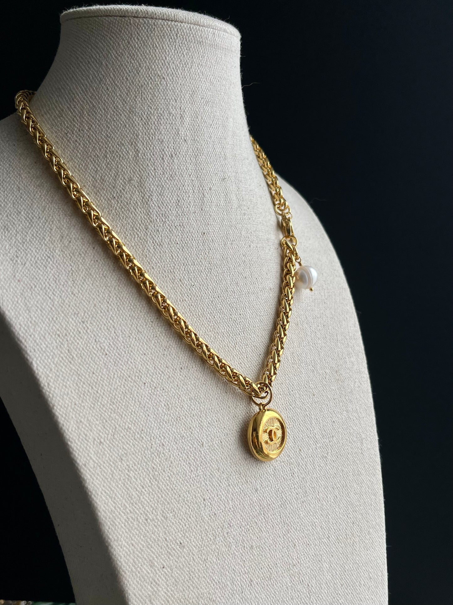 Vintage Authentic reworked Gold button Necklace